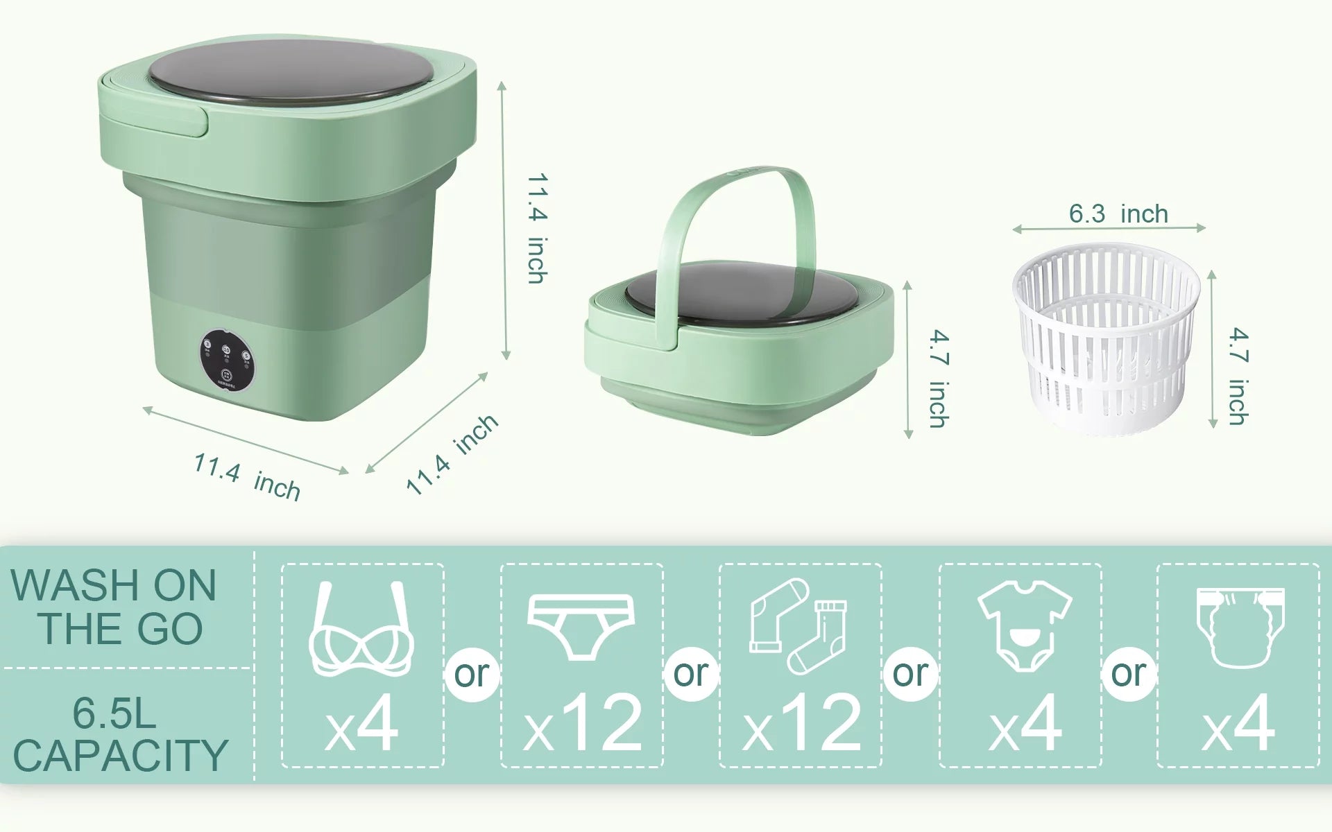 6.5L Compact Foldable Washing Machine for Apartments, Camping, RVs, and Travel - Ideal for Underwear, Socks, and Baby Clothes (110V-260V)