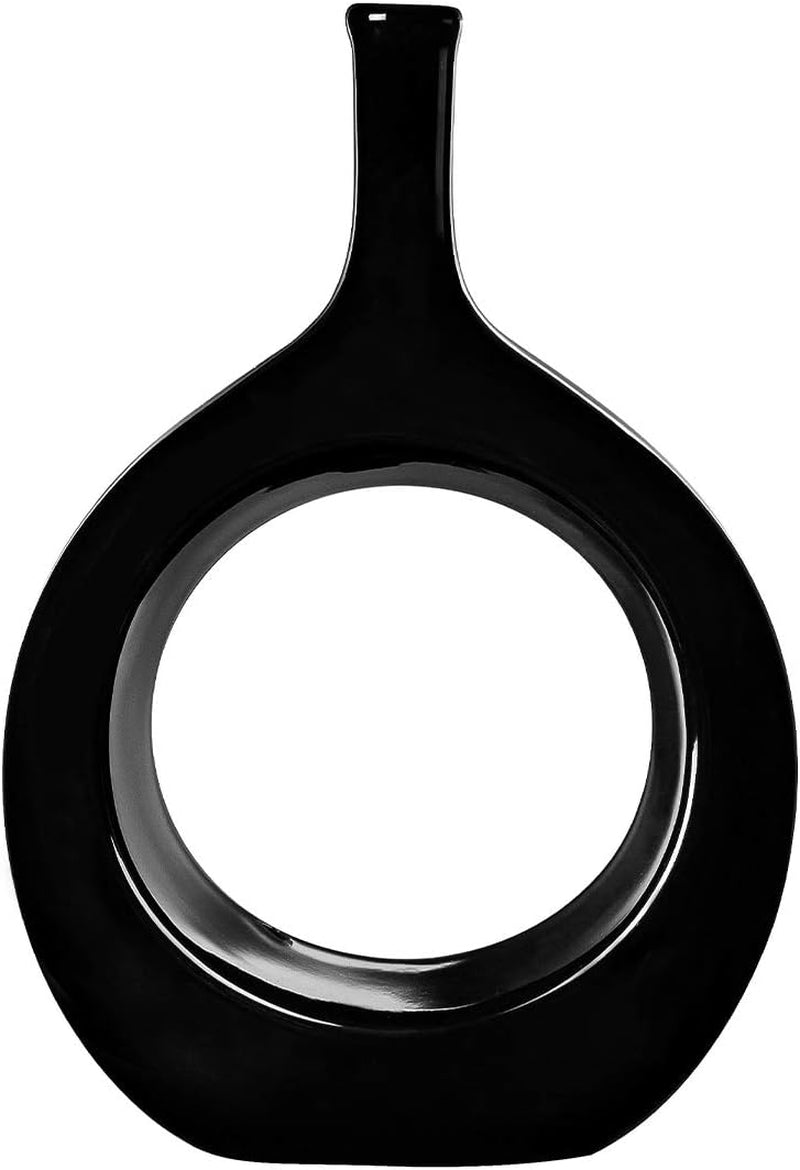 10-Inch Black Glossy Ceramic Vase - Contemporary Bottle Design for Living Room, Bedroom, and Kitchen Decor