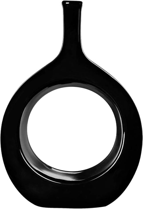 10-Inch Black Glossy Ceramic Vase - Contemporary Bottle Design for Living Room, Bedroom, and Kitchen Decor