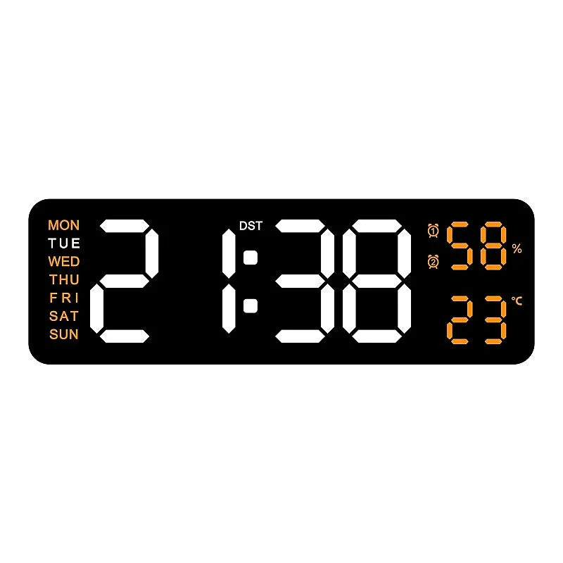USB-Powered 9-Inch Digital Wall Clock with Temperature and Humidity Display, Auto Dimmer, and Dual Alarm Functionality (12/24 Hour Format)