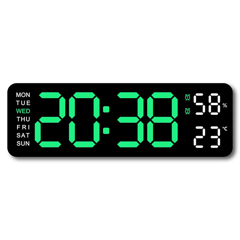 USB-Powered 9-Inch Digital Wall Clock with Temperature and Humidity Display, Auto Dimmer, and Dual Alarm Functionality (12/24 Hour Format)