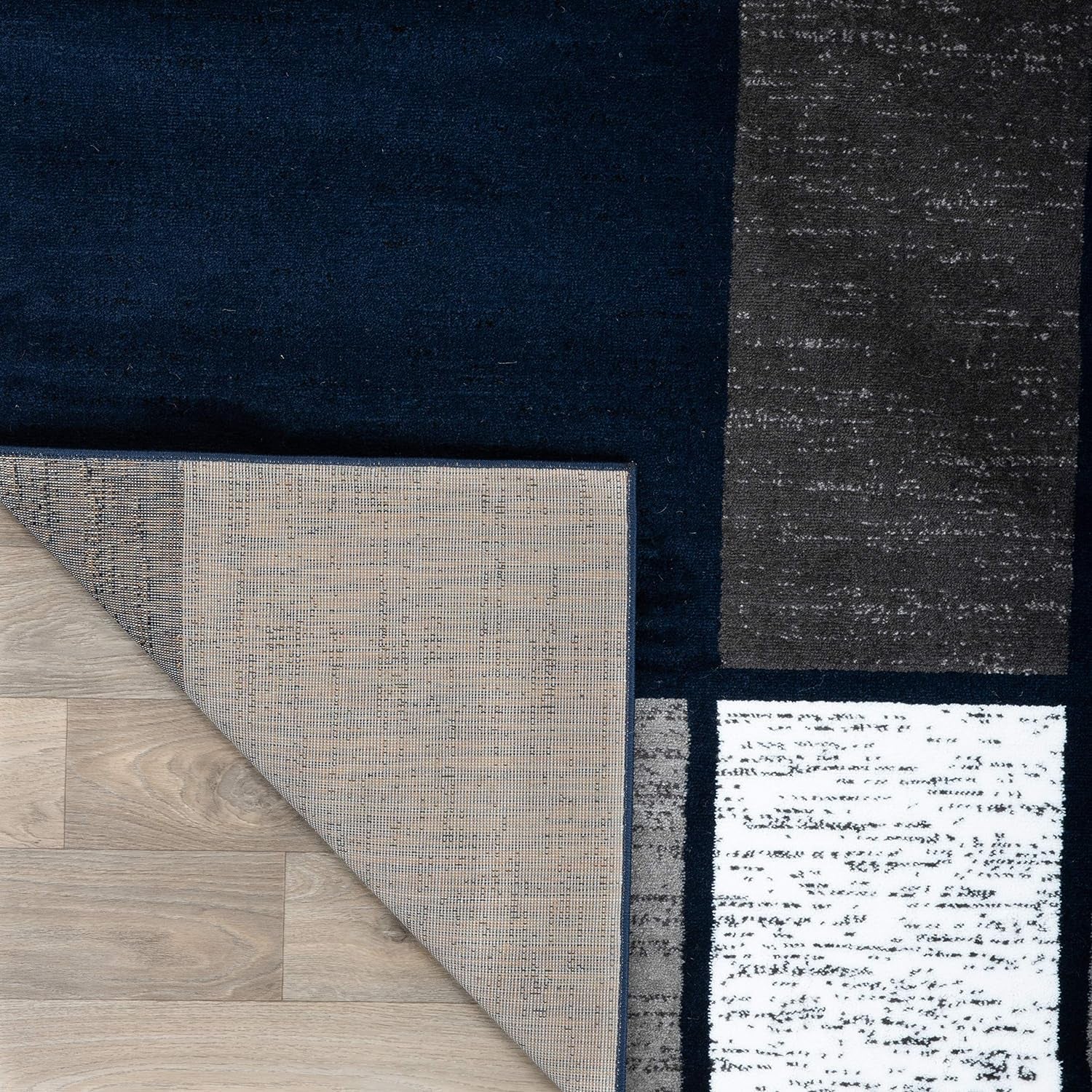 Modern Geometric Navy Area Rug, Fade-Resistant Carpet for Large Living Spaces, 10' x 14