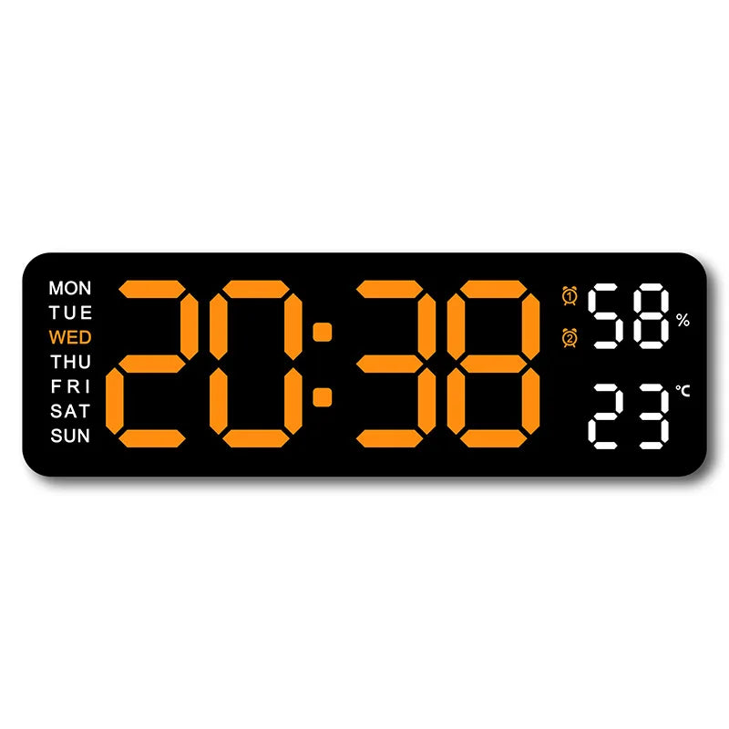 USB-Powered 9-Inch Digital Wall Clock with Temperature and Humidity Display, Auto Dimmer, and Dual Alarm Functionality (12/24 Hour Format)
