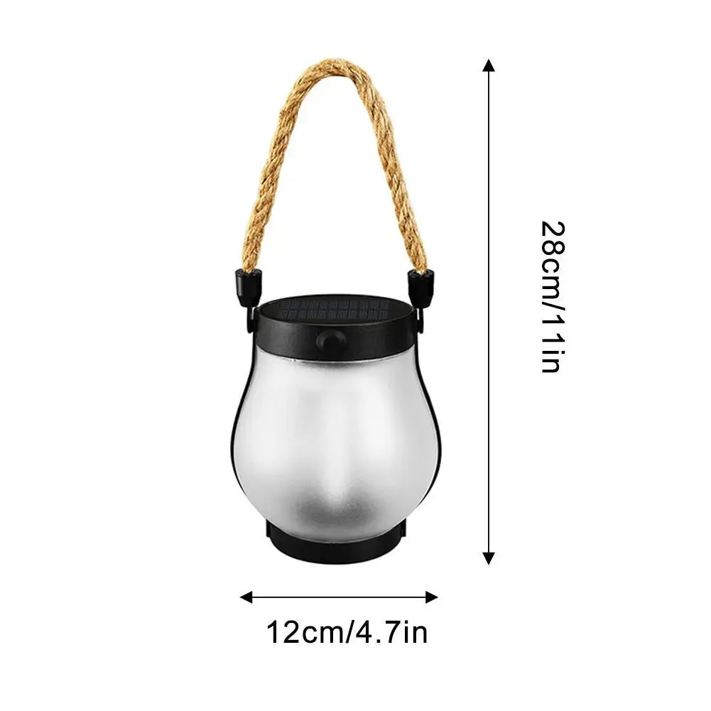 Rechargeable Solar Flame Lamp - Hanging Garden Lantern with Hemp Rope for Outdoor Decoration and Camping