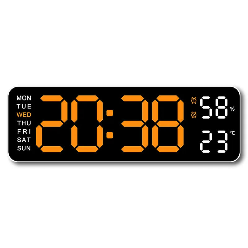 USB-Powered 9-Inch Digital Wall Clock with Temperature and Humidity Display, Auto Dimmer, and Dual Alarm Functionality (12/24 Hour Format)