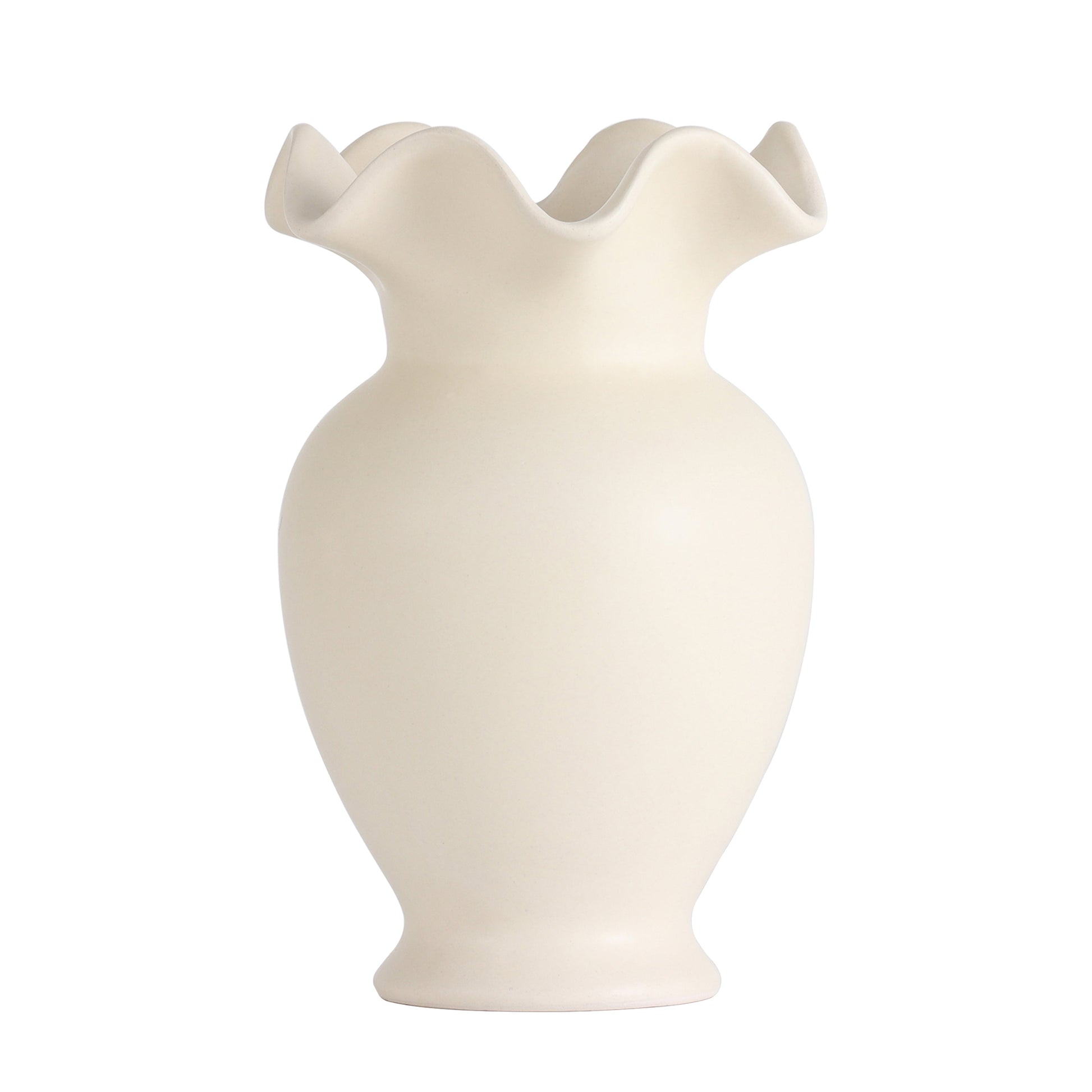 Home Ruffle Shaped Off-White Ceramic Indoor Tabletop Vase