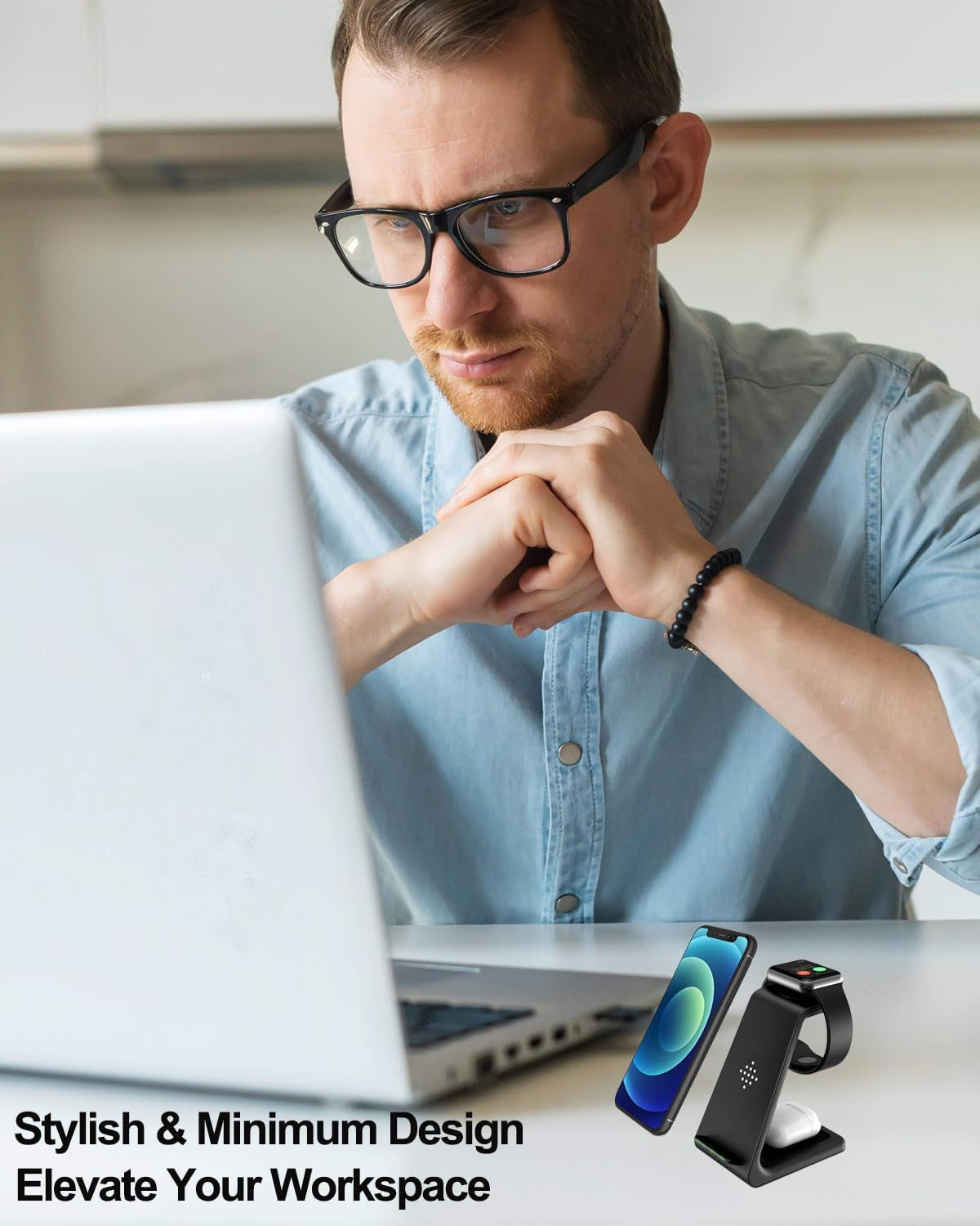 3-in-1 Fast Qi Wireless Charging Station Dock for Apple Watch, AirPods, and iPhone 16/15/14/13/12/11/X/8 - Ideal Gift for Men and Women