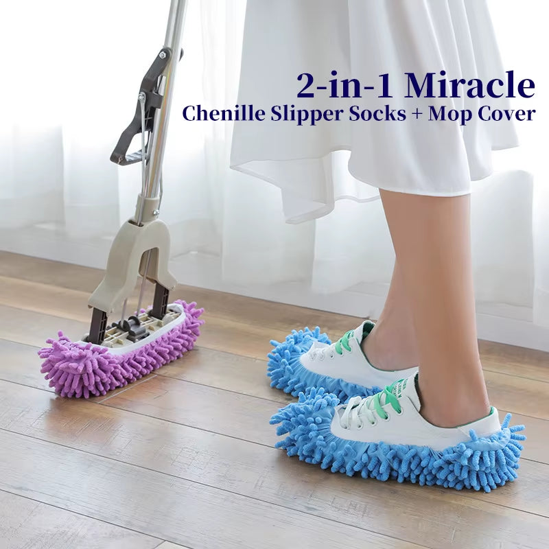 Chenille Dust Mop Slippers for Efficient Floor Cleaning and Dusting