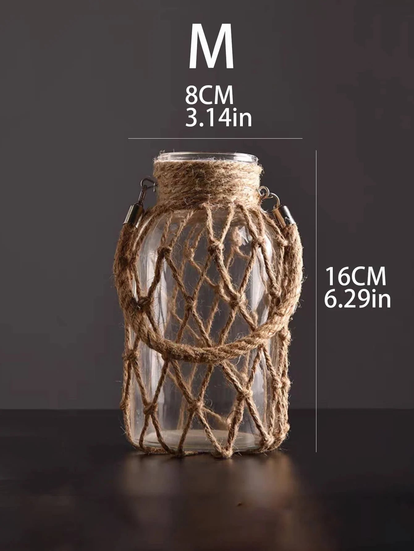 Rustic Hanging Glass Vase with Hemp Rope Net for Dried Flowers - Elegant Transparent Home Decor for Living Room and Table Decoration