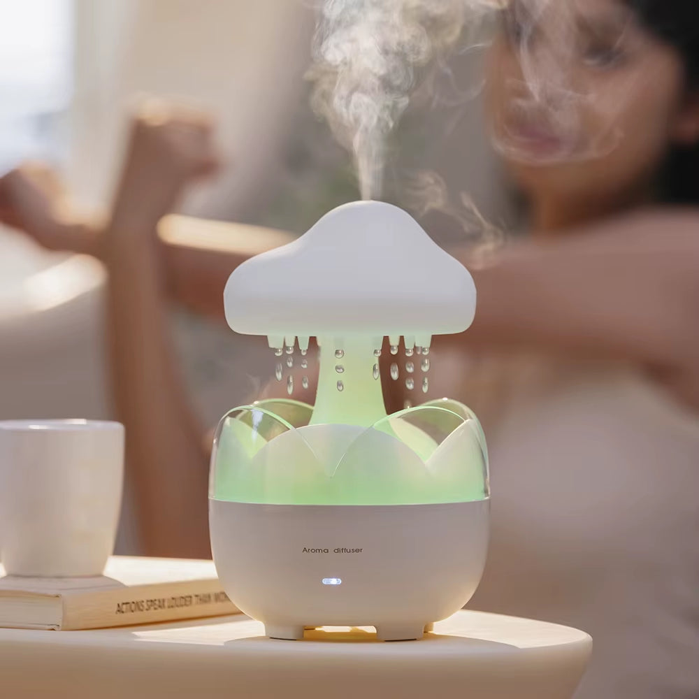 Mushroom Rain Air Humidifier and Aroma Diffuser with Colorful Night Lights and Relaxing Water Drop Sounds