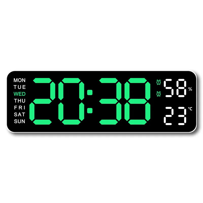 USB-Powered 9-Inch Digital Wall Clock with Temperature and Humidity Display, Auto Dimmer, and Dual Alarm Functionality (12/24 Hour Format)