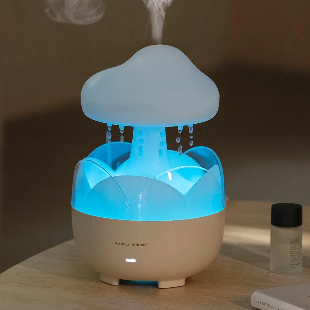 Mushroom Rain Air Humidifier and Aroma Diffuser with Colorful Night Lights and Relaxing Water Drop Sounds