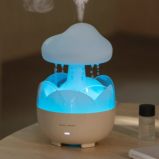 Mushroom Rain Air Humidifier and Aroma Diffuser with Colorful Night Lights and Relaxing Water Drop Sounds