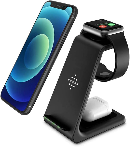 3-in-1 Fast Qi Wireless Charging Station Dock for Apple Watch, AirPods, and iPhone 16/15/14/13/12/11/X/8 - Ideal Gift for Men and Women