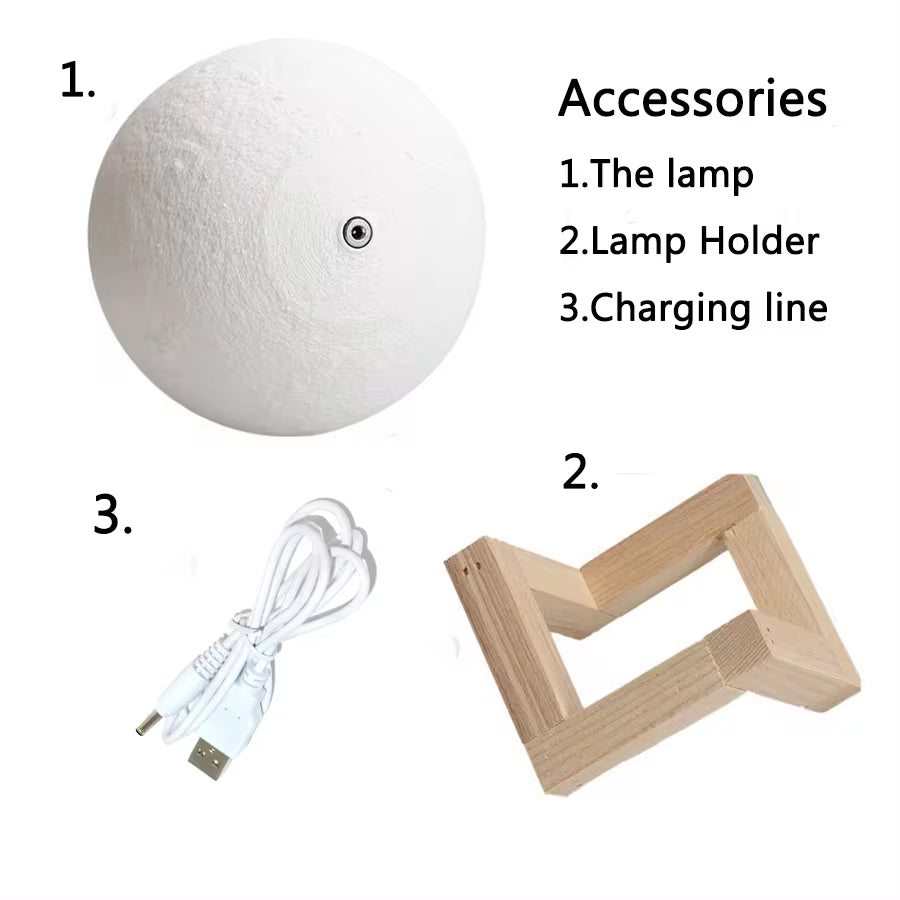 Enchanting 3D Printed Rechargeable Moon Lamp with Touch Switch - Perfect LED Night Light for Bedroom Decor & Unique Birthday Gift