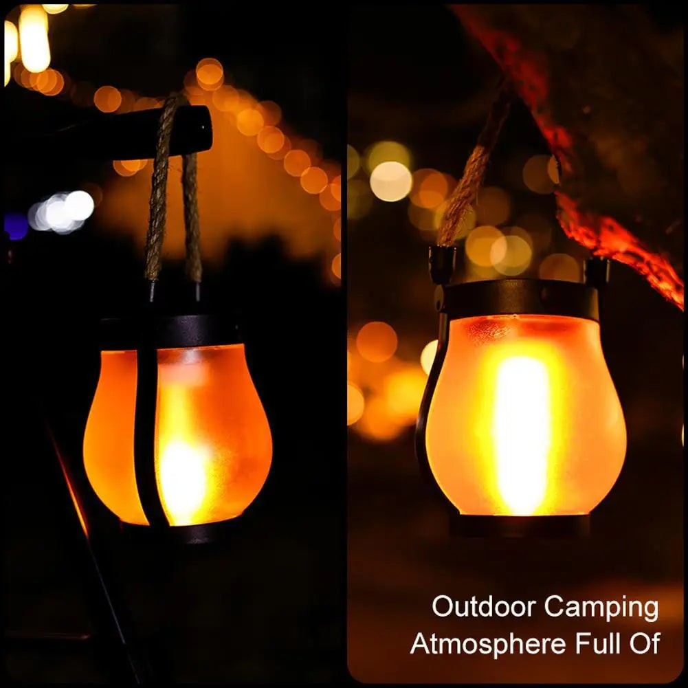 Rechargeable Solar Flame Lamp - Hanging Garden Lantern with Hemp Rope for Outdoor Decoration and Camping