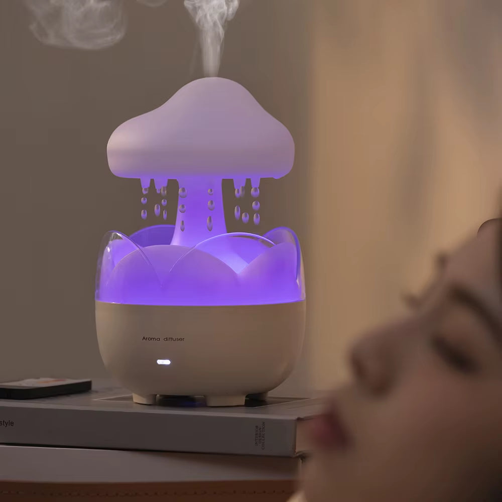 Mushroom Rain Air Humidifier and Aroma Diffuser with Colorful Night Lights and Relaxing Water Drop Sounds