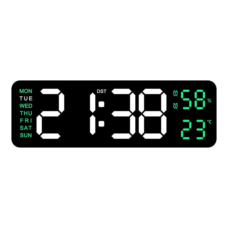 USB-Powered 9-Inch Digital Wall Clock with Temperature and Humidity Display, Auto Dimmer, and Dual Alarm Functionality (12/24 Hour Format)