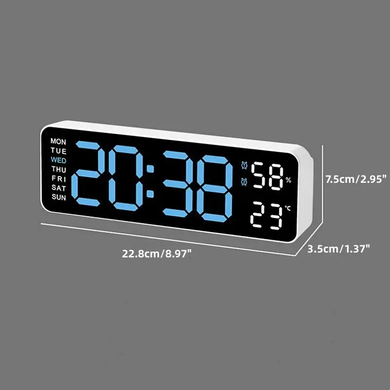 USB-Powered 9-Inch Digital Wall Clock with Temperature and Humidity Display, Auto Dimmer, and Dual Alarm Functionality (12/24 Hour Format)