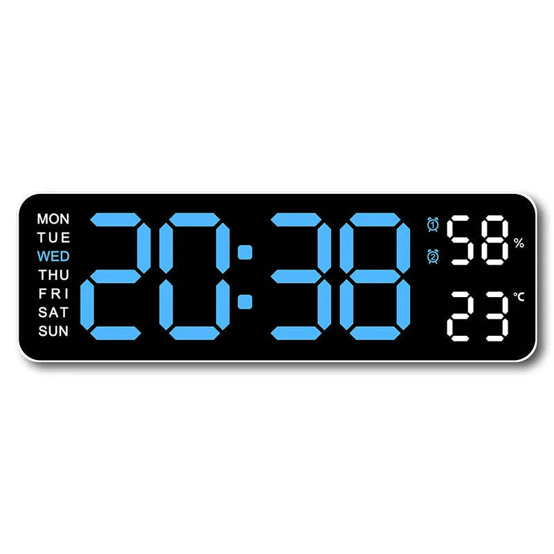 USB-Powered 9-Inch Digital Wall Clock with Temperature and Humidity Display, Auto Dimmer, and Dual Alarm Functionality (12/24 Hour Format)