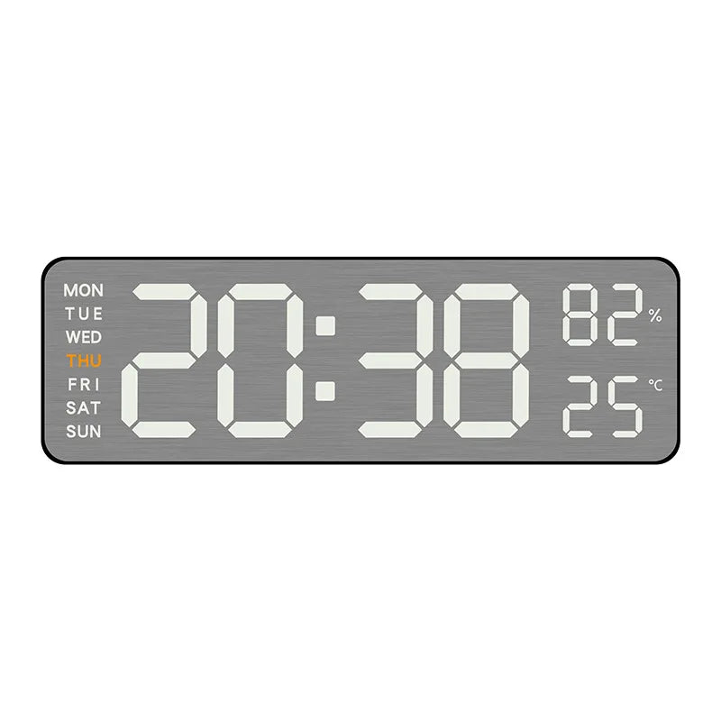 USB-Powered 9-Inch Digital Wall Clock with Temperature and Humidity Display, Auto Dimmer, and Dual Alarm Functionality (12/24 Hour Format)