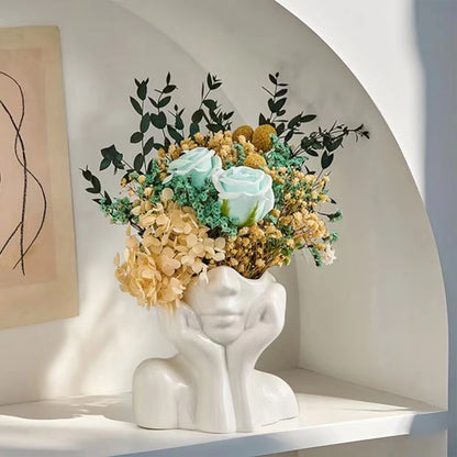 White Vinyl Face Vase - Modern Nordic Decorative Flower Vase for Home, Living Room, Office, and Bookshelf Decor