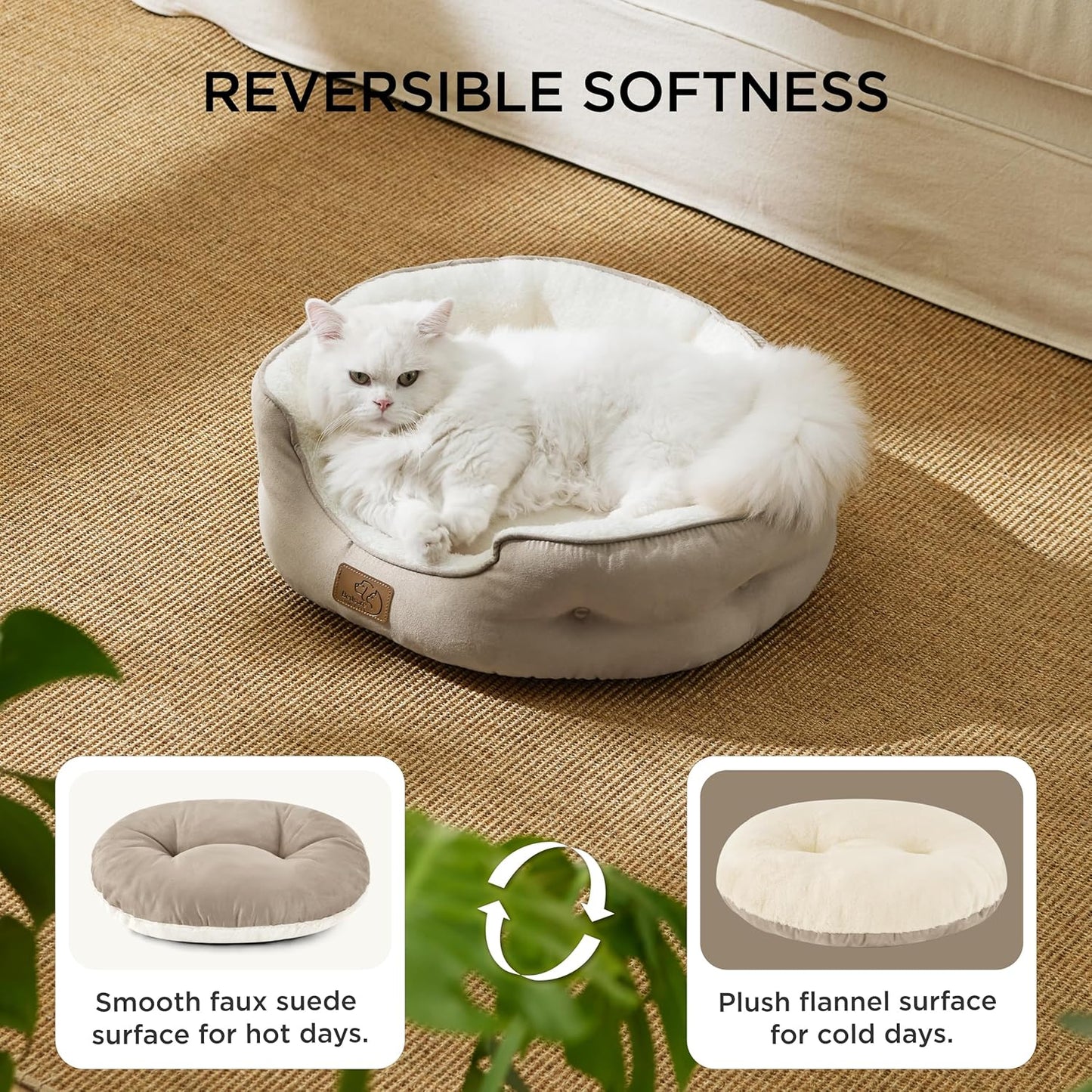 Small Dog Beds and Round Cat Beds for Indoor Use, Washable Pet Bed for Puppies and Kittens with Slip-Resistant Bottom, 20 Inches, Camel