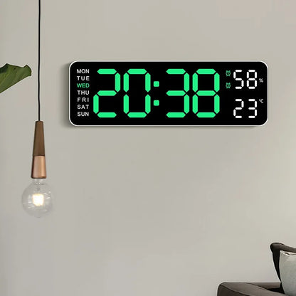 USB-Powered 9-Inch Digital Wall Clock with Temperature and Humidity Display, Auto Dimmer, and Dual Alarm Functionality (12/24 Hour Format)
