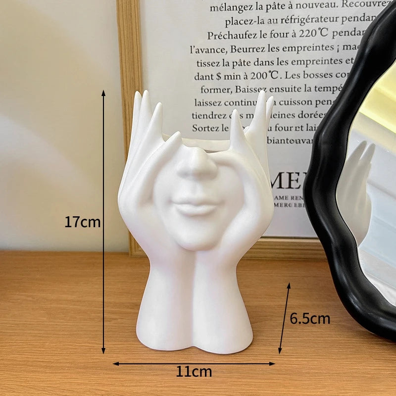 White Vinyl Face Vase - Modern Nordic Decorative Flower Vase for Home, Living Room, Office, and Bookshelf Decor
