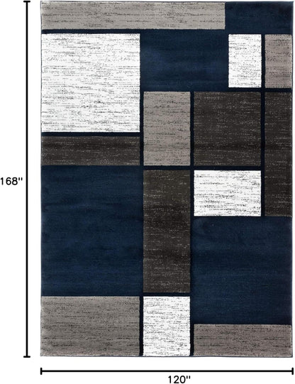 Modern Geometric Navy Area Rug, Fade-Resistant Carpet for Large Living Spaces, 10' x 14