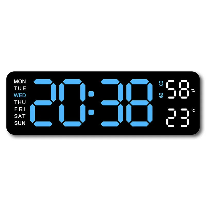USB-Powered 9-Inch Digital Wall Clock with Temperature and Humidity Display, Auto Dimmer, and Dual Alarm Functionality (12/24 Hour Format)
