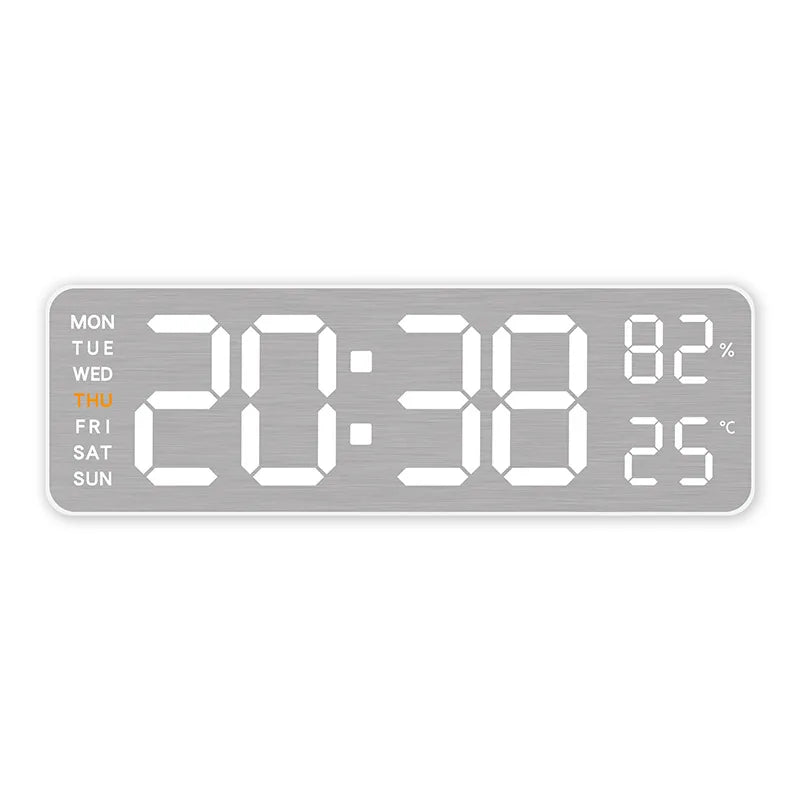 USB-Powered 9-Inch Digital Wall Clock with Temperature and Humidity Display, Auto Dimmer, and Dual Alarm Functionality (12/24 Hour Format)