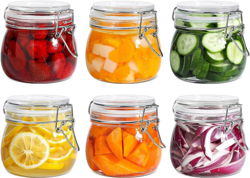 Set of 6 Airtight Glass Storage Jars with Lids - 17oz Food Preservation Canisters with Clear Seal and Wire Clip Closure for Kitchen Canning and Pickling