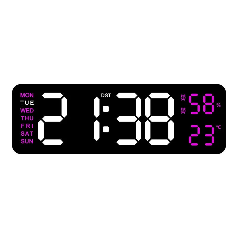 USB-Powered 9-Inch Digital Wall Clock with Temperature and Humidity Display, Auto Dimmer, and Dual Alarm Functionality (12/24 Hour Format)