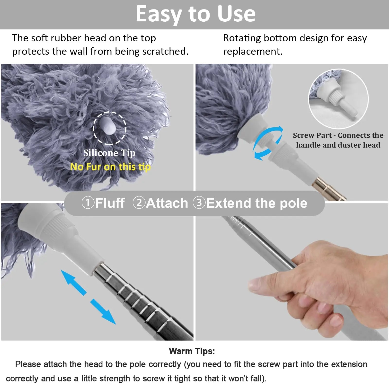 Adjustable and Bendable Microfiber Duster - Washable and Reusable Cleaning Tool for High Ceilings, Furniture, and Vehicles