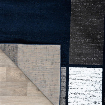 Modern Geometric Navy Area Rug, Fade-Resistant Carpet for Large Living Spaces, 10' x 14