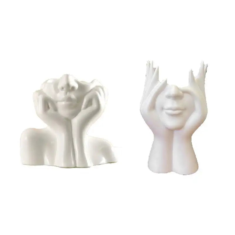 White Vinyl Face Vase - Modern Nordic Decorative Flower Vase for Home, Living Room, Office, and Bookshelf Decor