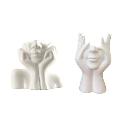 White Vinyl Face Vase - Modern Nordic Decorative Flower Vase for Home, Living Room, Office, and Bookshelf Decor