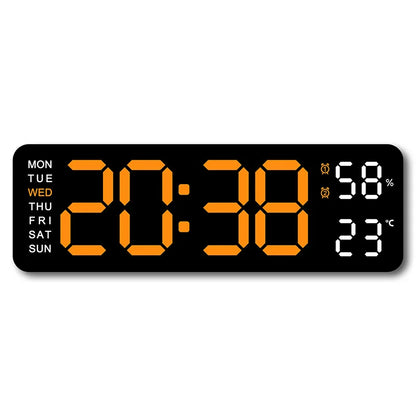 USB-Powered 9-Inch Digital Wall Clock with Temperature and Humidity Display, Auto Dimmer, and Dual Alarm Functionality (12/24 Hour Format)