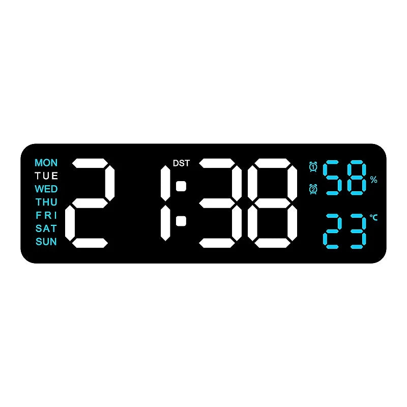 USB-Powered 9-Inch Digital Wall Clock with Temperature and Humidity Display, Auto Dimmer, and Dual Alarm Functionality (12/24 Hour Format)