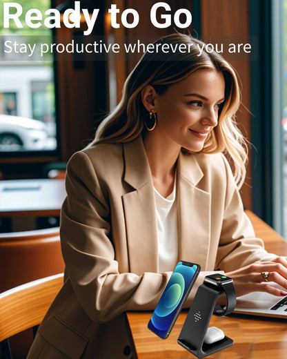 3-in-1 Fast Qi Wireless Charging Station Dock for Apple Watch, AirPods, and iPhone 16/15/14/13/12/11/X/8 - Ideal Gift for Men and Women