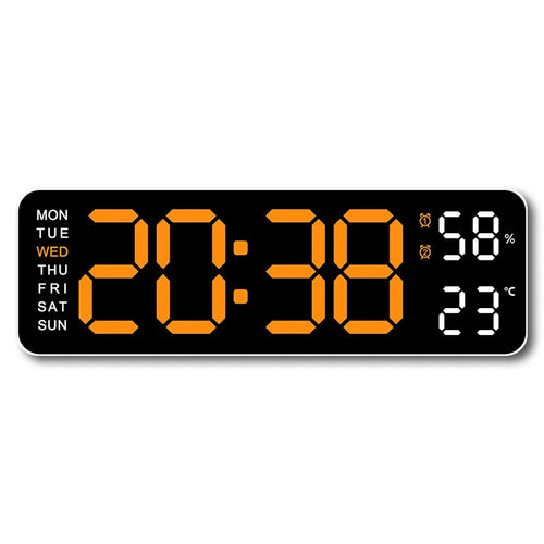USB-Powered 9-Inch Digital Wall Clock with Temperature and Humidity Display, Auto Dimmer, and Dual Alarm Functionality (12/24 Hour Format)