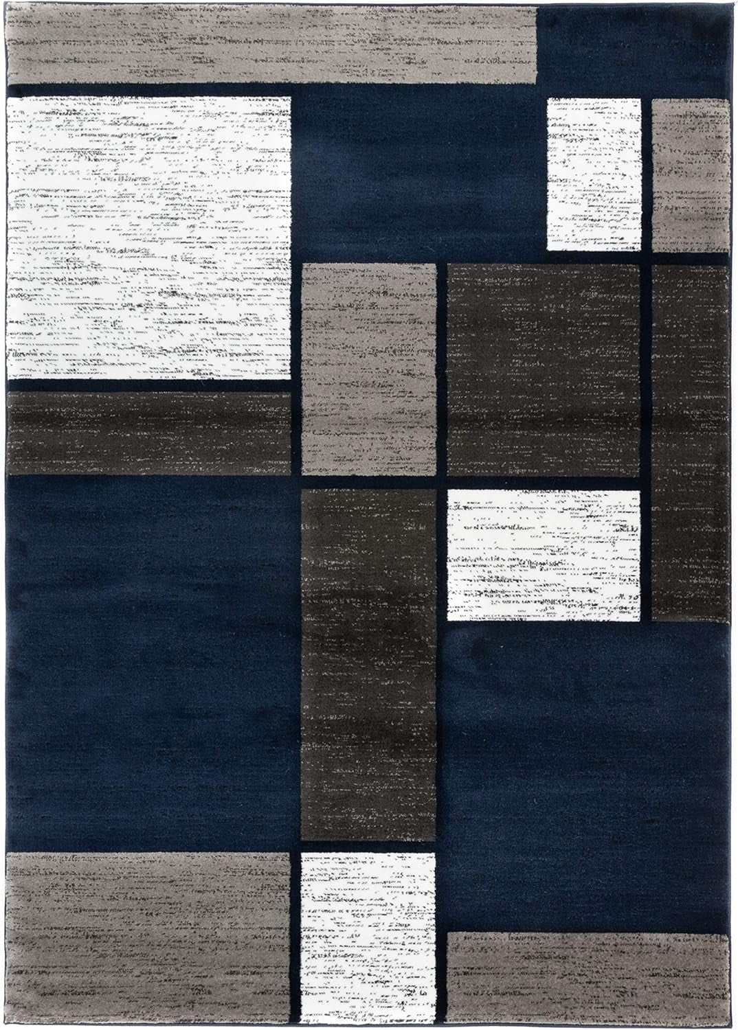 Modern Geometric Navy Area Rug, Fade-Resistant Carpet for Large Living Spaces, 10' x 14