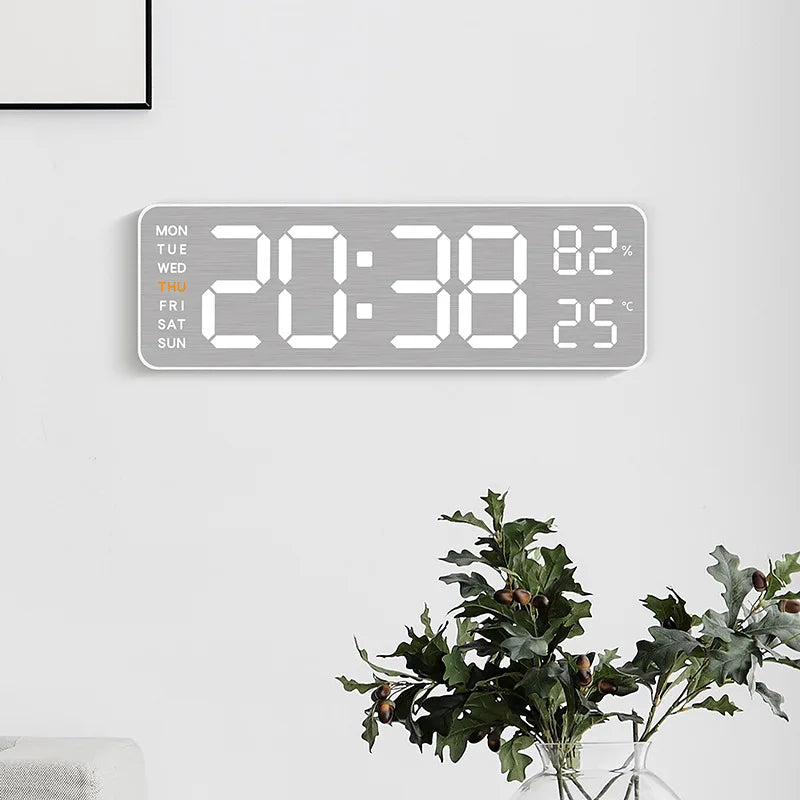 USB-Powered 9-Inch Digital Wall Clock with Temperature and Humidity Display, Auto Dimmer, and Dual Alarm Functionality (12/24 Hour Format)