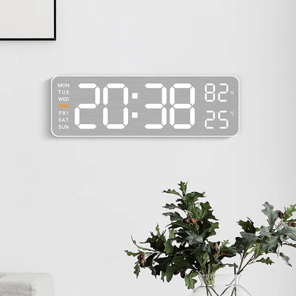 USB-Powered 9-Inch Digital Wall Clock with Temperature and Humidity Display, Auto Dimmer, and Dual Alarm Functionality (12/24 Hour Format)