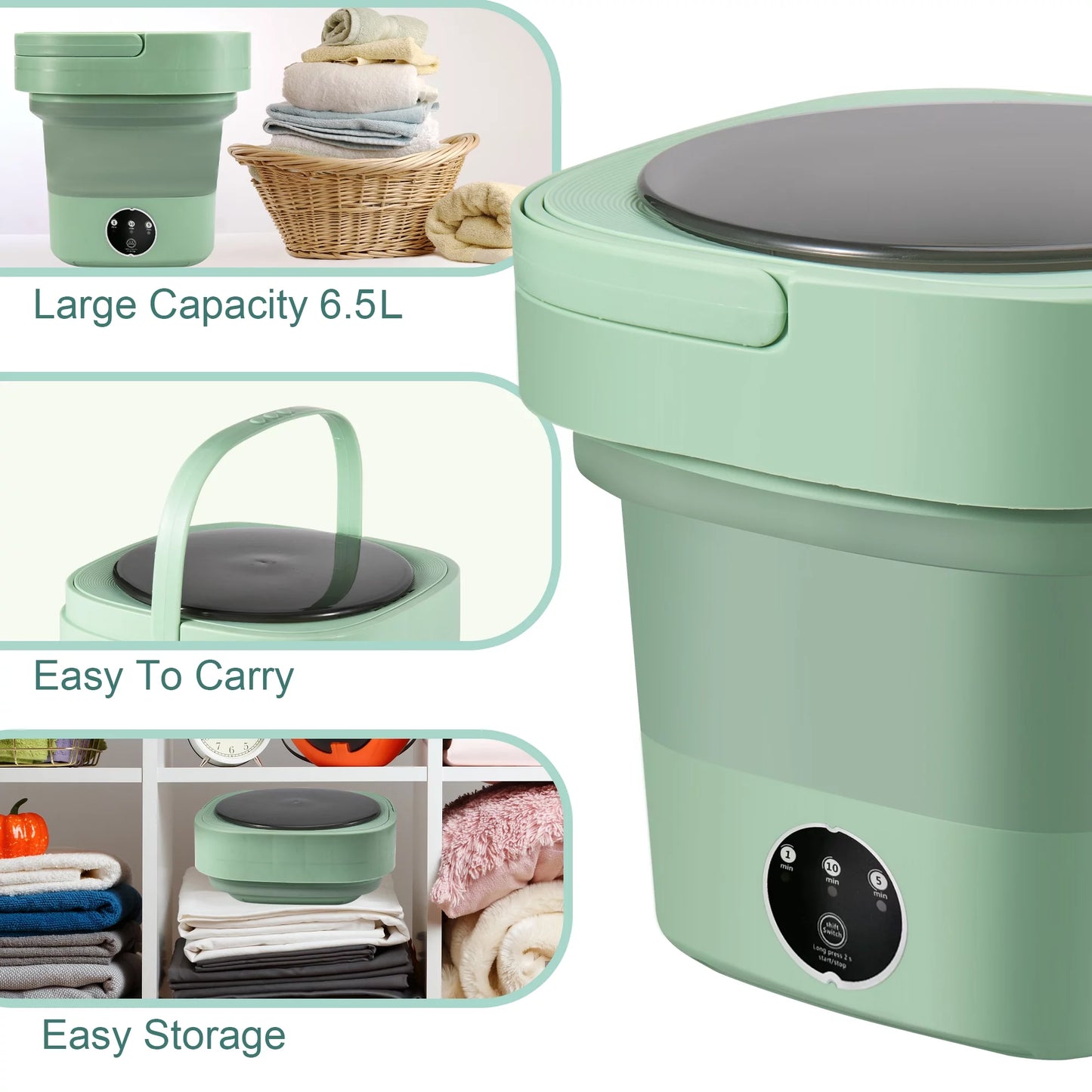 6.5L Compact Foldable Washing Machine for Apartments, Camping, RVs, and Travel - Ideal for Underwear, Socks, and Baby Clothes (110V-260V)