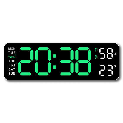 USB-Powered 9-Inch Digital Wall Clock with Temperature and Humidity Display, Auto Dimmer, and Dual Alarm Functionality (12/24 Hour Format)