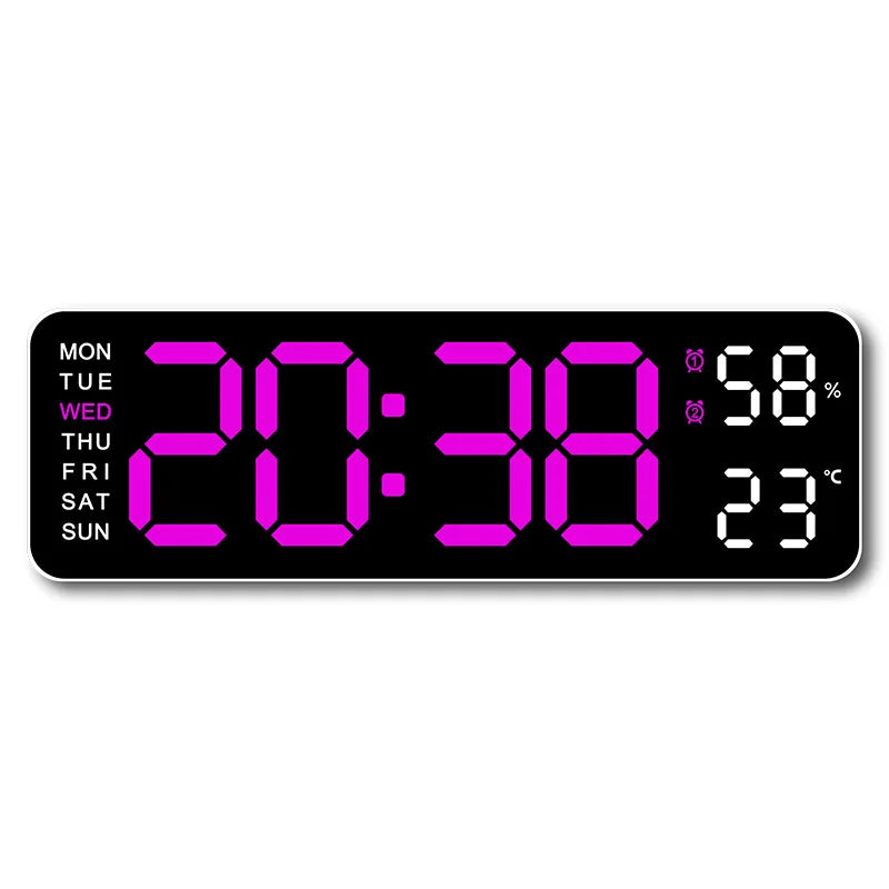 USB-Powered 9-Inch Digital Wall Clock with Temperature and Humidity Display, Auto Dimmer, and Dual Alarm Functionality (12/24 Hour Format)