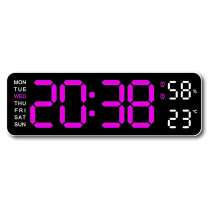 USB-Powered 9-Inch Digital Wall Clock with Temperature and Humidity Display, Auto Dimmer, and Dual Alarm Functionality (12/24 Hour Format)