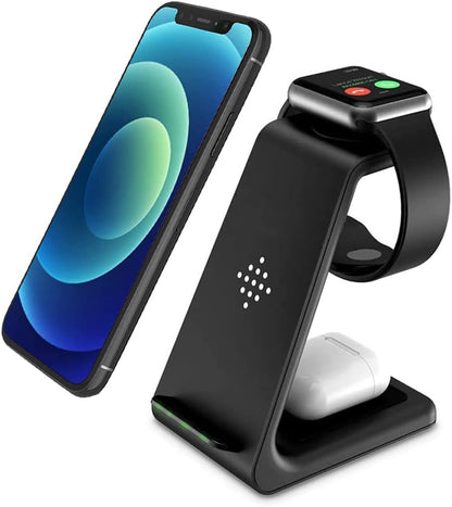 3-in-1 Fast Qi Wireless Charging Station Dock for Apple Watch, AirPods, and iPhone 16/15/14/13/12/11/X/8 - Ideal Gift for Men and Women